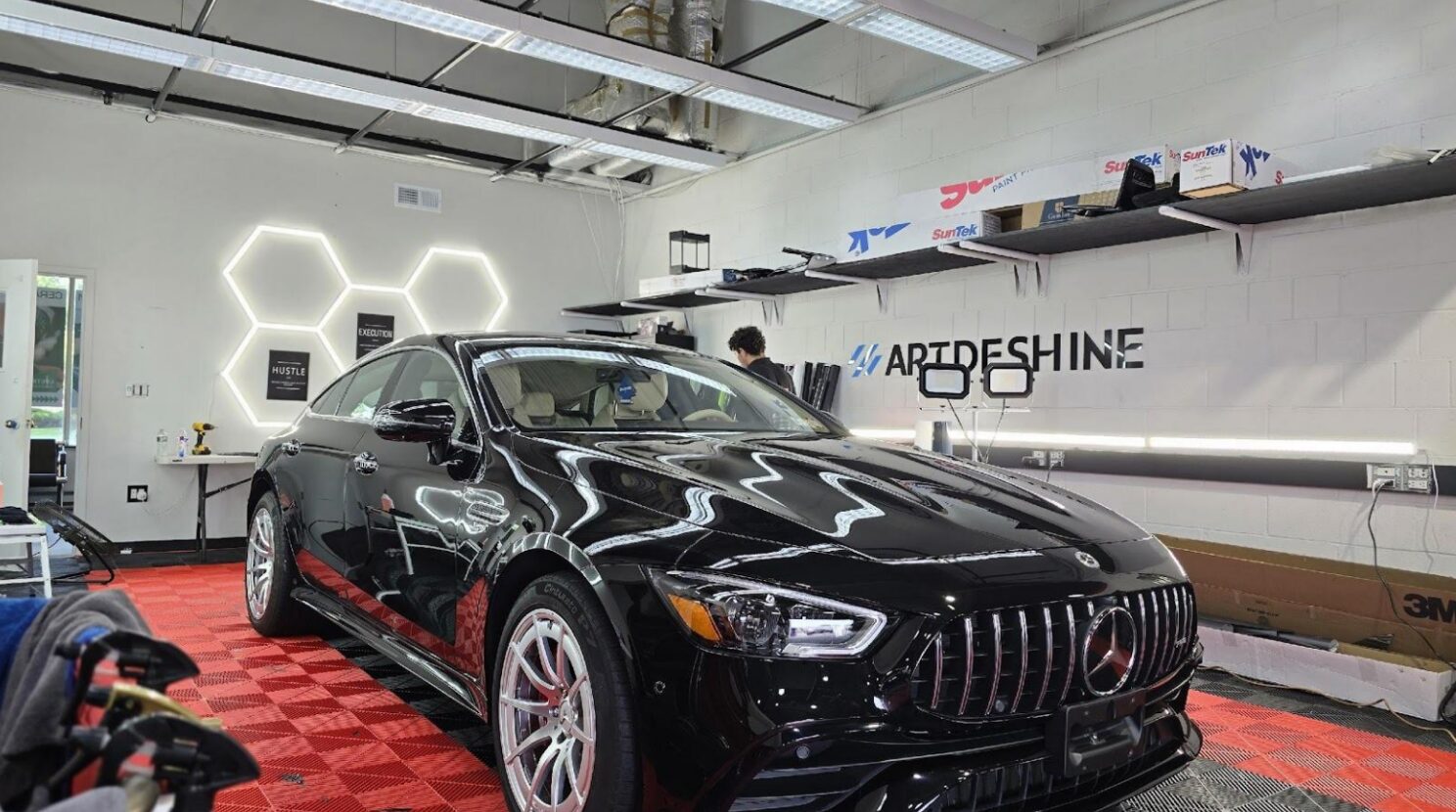 Black Mercedes-AMG GT 53 after paint protection film service in a professional shop | Li Car Guys